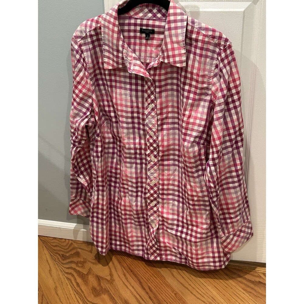 Talbots Woman 1X Plaid Cotton Long Sleeve Shirt